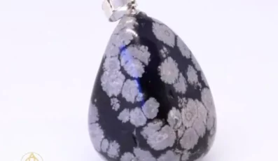 Pendentif pierre roulée Obsidienne Flocon de Neige