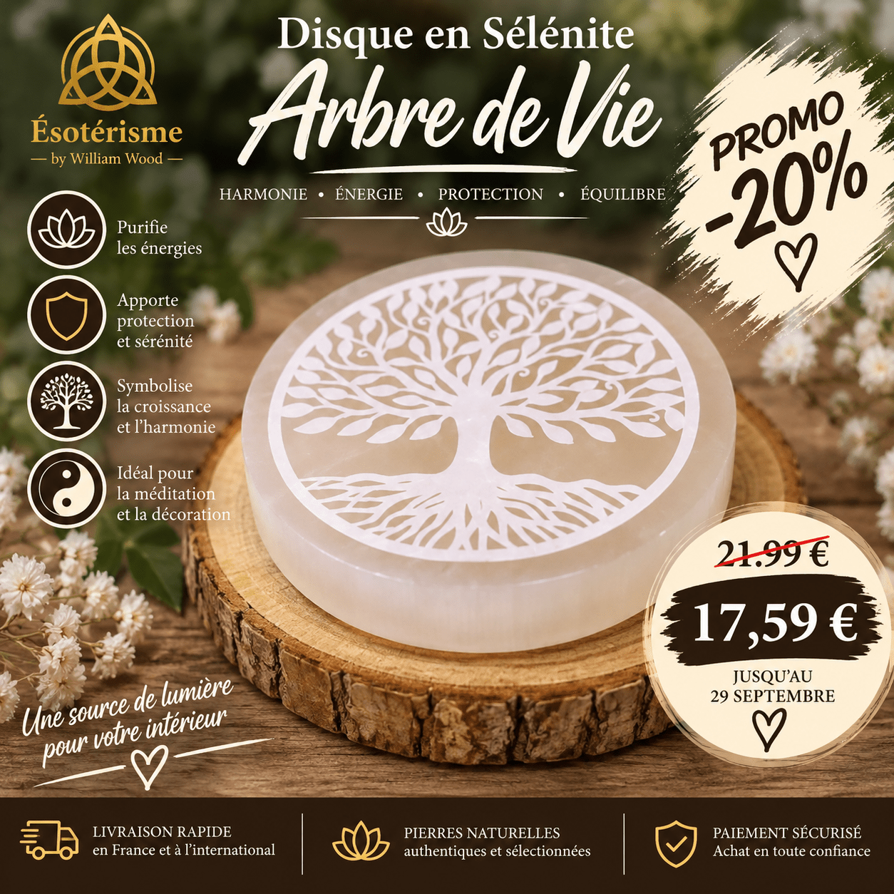 Plaque Sélénite Arbre de Vie