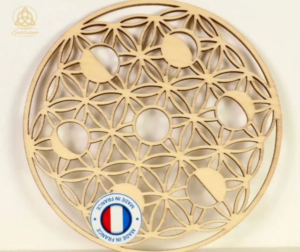 Plaque Bois Fleur de vie phase lunaire de France-ésotérisme-by-william-wood