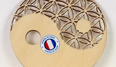 Plaque Bois Fleur de vie yin et yang de France