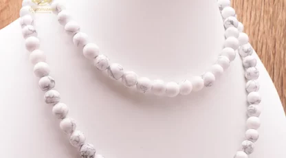 Collier Boules 8mm howlite blanche du Zimbabwe A