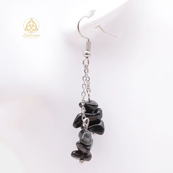Boucle d'oreille baroque obsidienne noire