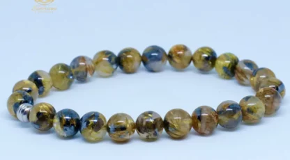 Bracelet Boules 8mm en cristal de roche rutile hématite AAA+ du Brésil