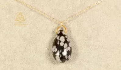Pendentif Goute Sautoir obsidienne flocon de neige