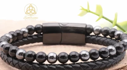 Bracelet Aska cuir noir hématite, onyx A