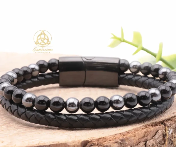 bracelet-cuire-noire-hématite-onyx-esoterisme-by-william-wood