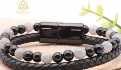 Bracelet Aska cuir noir labradorite, onyx A