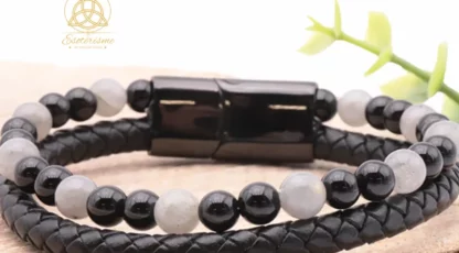 Bracelet Aska cuir noir labradorite, onyx A