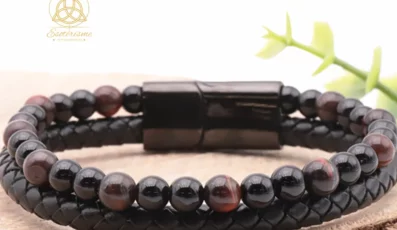 Bracelet Aska cuir noir oeil de taureau et onyx A