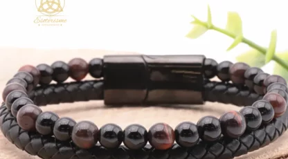 Bracelet Aska cuir noir oeil de taureau et onyx A