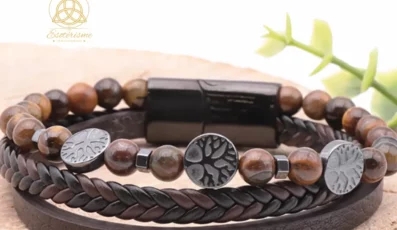 Bracelet Koru cuir brun oeil de tigre A