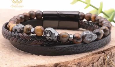 BRACELET NOXIS CUIR NOIR OEIL DE TIGRE A