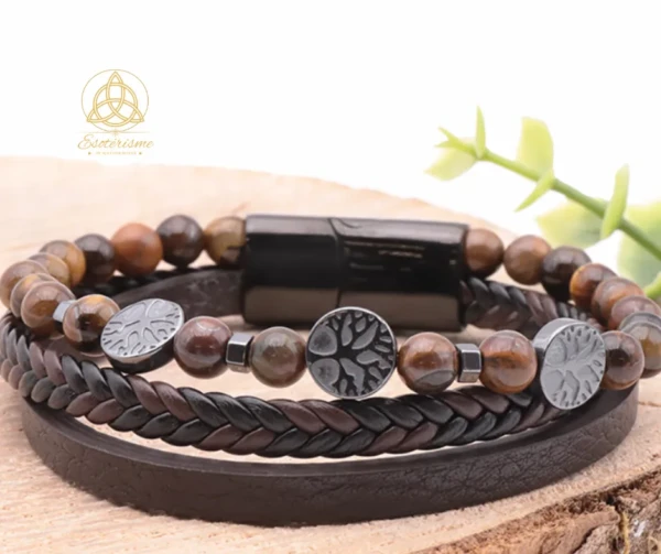 bracelet-homme-cuire noir-koru-oeil-de-tigre-esoterisme-by-william-wood
