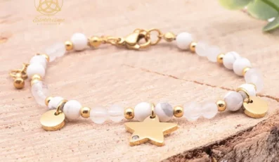BRACELET MIRA DORÉ HOWLITE ET CRISTAL DE ROCHE A