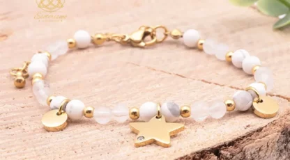 BRACELET MIRA DORÉ HOWLITE ET CRISTAL DE ROCHE A