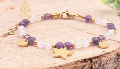 Bracelet Mira doré améthyste, cristal de roche A