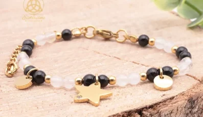 Bracelet Mira doré onyx, cristal de roche A