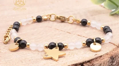 Bracelet Mira doré onyx, cristal de roche A