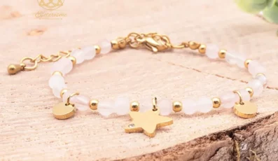 Bracelet Mira doré quartz rose, cristal de roche A