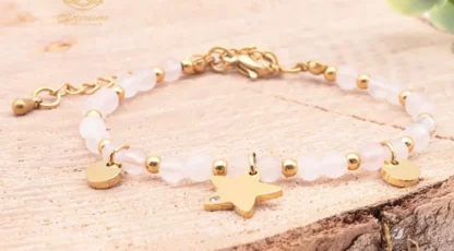 Bracelet Mira doré quartz rose, cristal de roche A