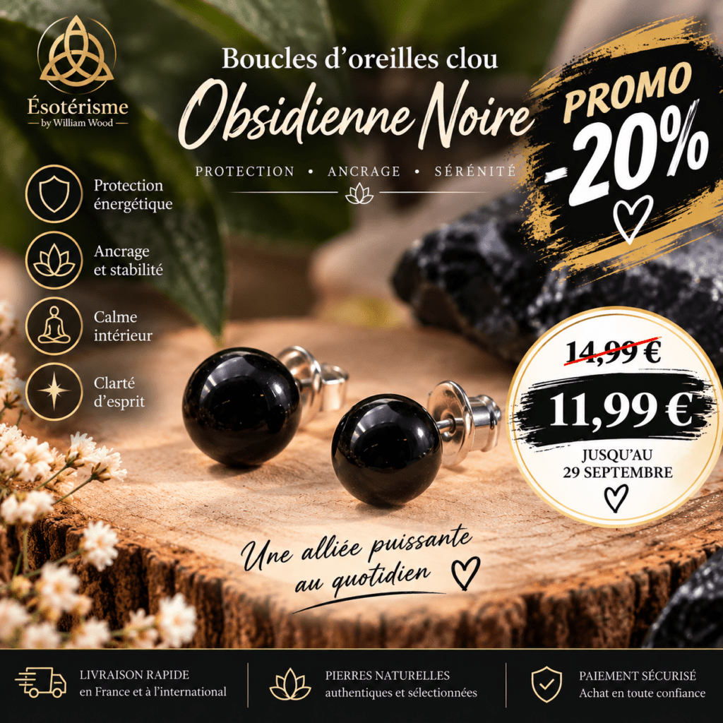 Boucles d'oreille clou obsidienne noire