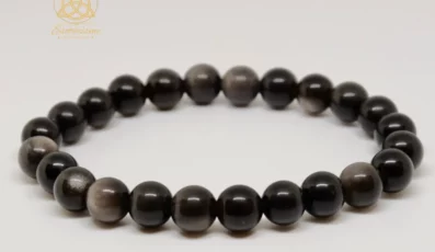 Bracelet boule obsidienne argentée