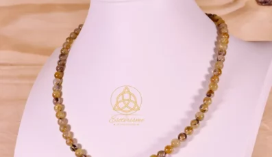 Collier Boules cristal de roche rutile hématite AAA+ du Brésil