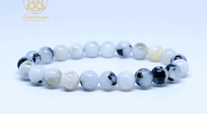 Bracelet en Péristérite inclusion tourmaline noire