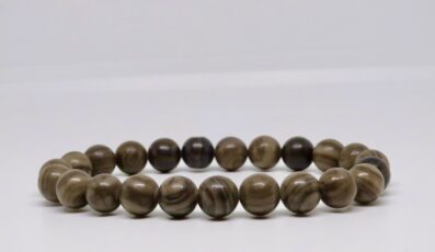 Bracelet boule bois fossile