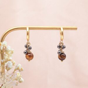 Boucles d'Oreilles Ornel Dorée Hématite et œil de tigre