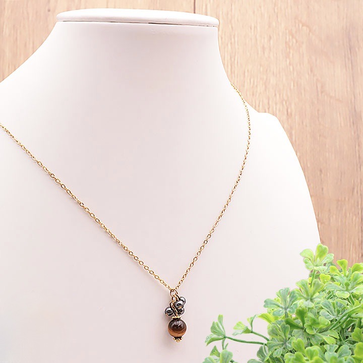 pendentif ornel doré hématite et oeil de tigre