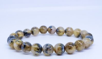Bracelet Boule cristal de roche rutile hématite (M1)