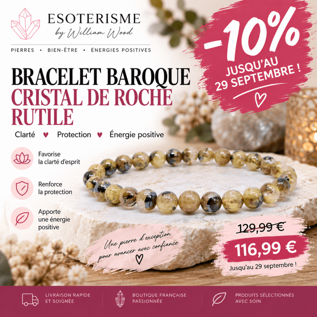 Bracelet Boule cristal de roche rutile hématite (M4)