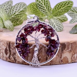 Pendentif Arbre de Vie Grenat Rouge