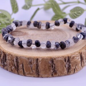 Bracelet pierre roulée cristal de roche tourmaline