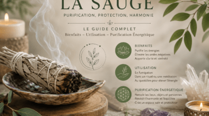 Guide complet de la sauge blanche : fagot de sauge fumant pour la purification énergétique, l’harmonisation des énergies, la protection spirituelle et le nettoyage des lieux en lithothérapie et ésotérisme.