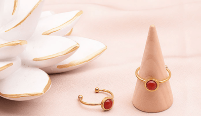 Bague ISEL Dorée Jaspe Rouge