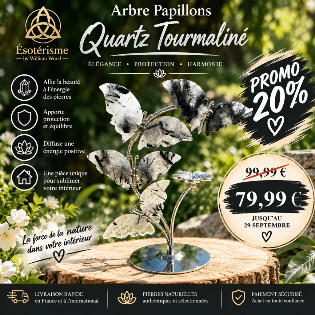 Papillon cristal de roche tourmaline