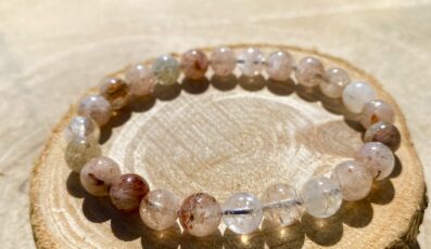 Bracelet boule cristal de roche rutile rouge