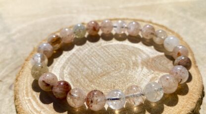 Bracelet boule cristal de roche rutile rouge