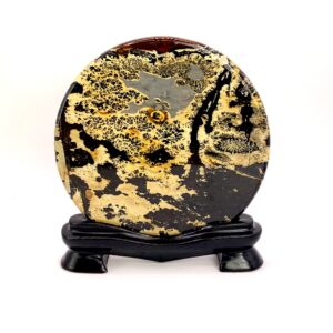 TRANCHE POLIE SUR SOCLE JASPE MULTICOLORE (Rond M1)