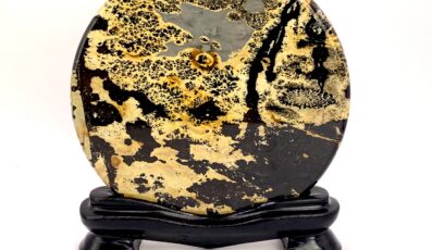 TRANCHE POLIE SUR SOCLE JASPE MULTICOLORE (Rond M1)