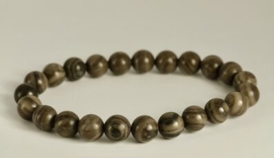BRACELET BOULE BOIS FOSSILE NOIR