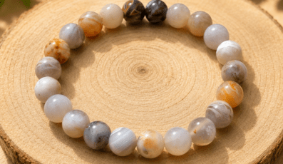 Bracelet Boule Agate Plume