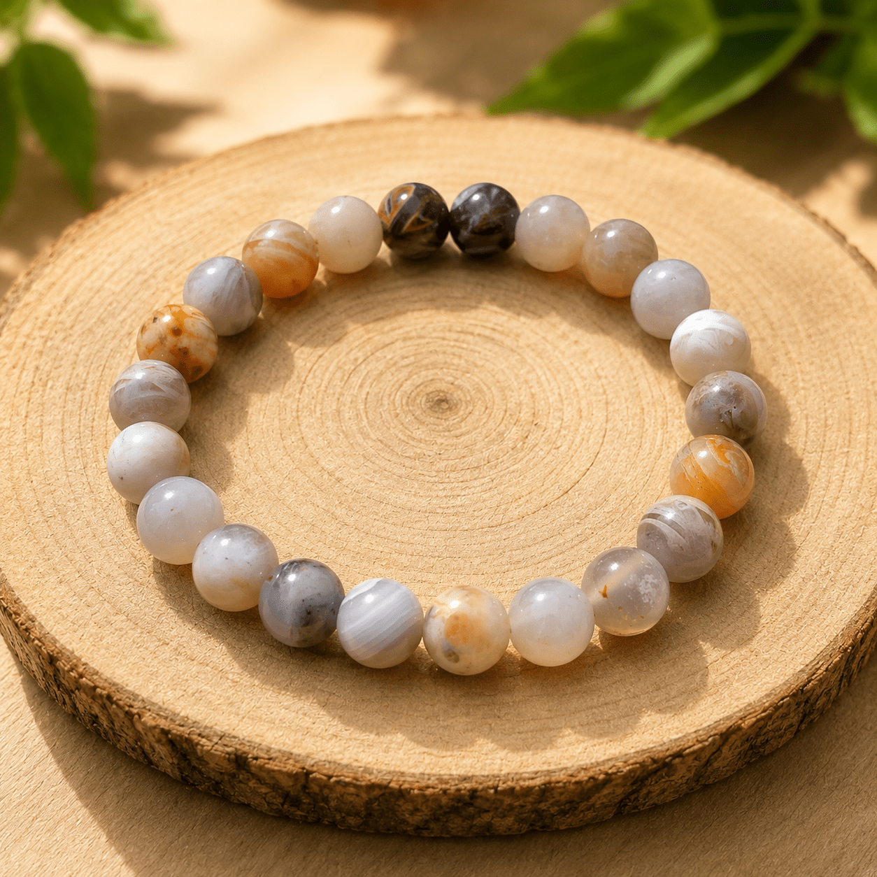 Bracelet en Agate Plume naturelle pour la confiance et l'harmonie intérieure