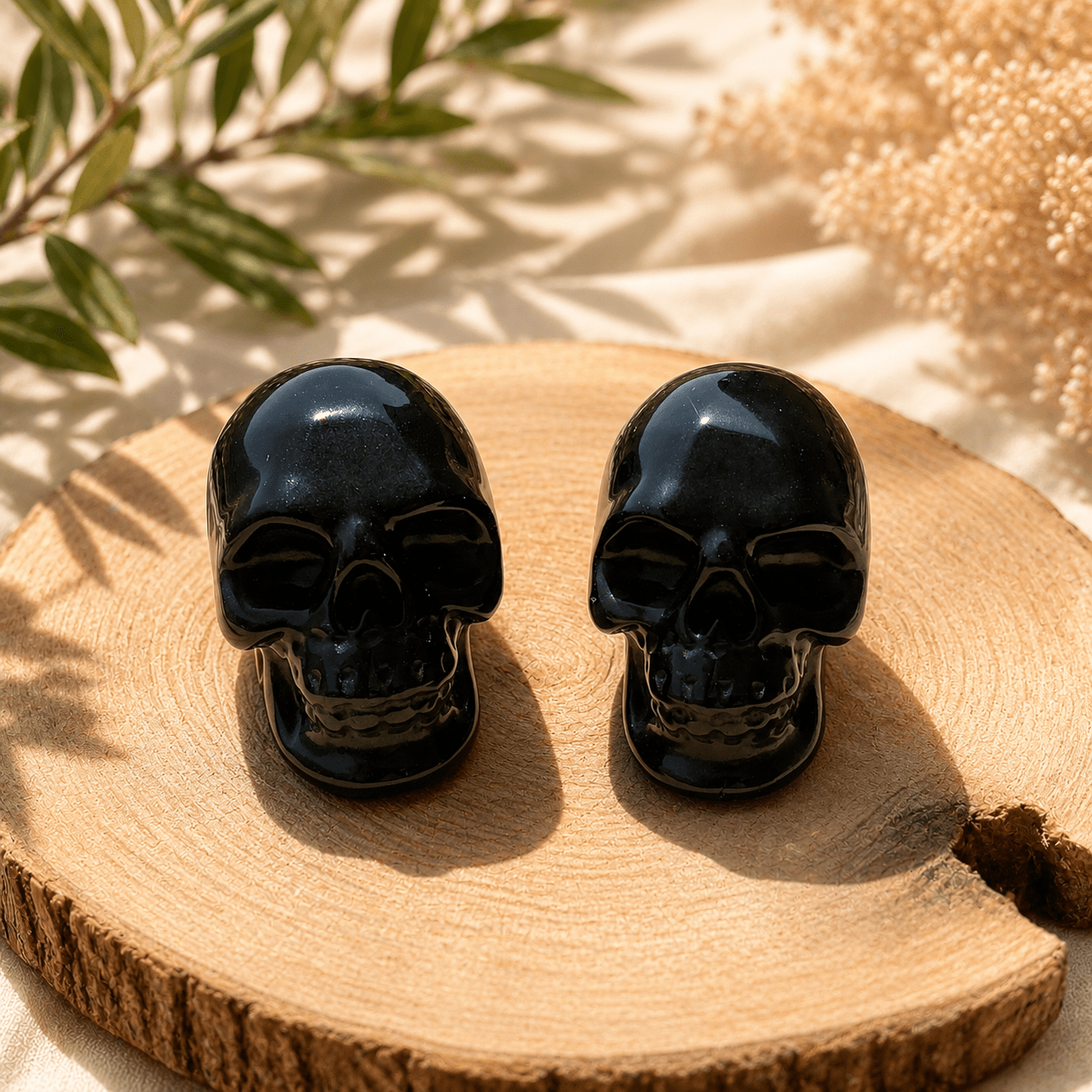 Sculpture crâne en Obsidienne Noire naturelle pour la protection énergétique