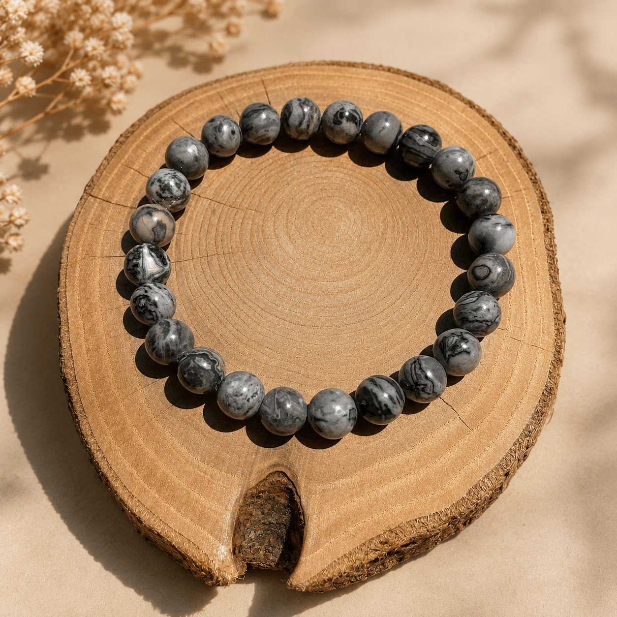 Bracelet en Jaspe Picasso naturelle pour l'équilibre émotionnel et l'ancrage