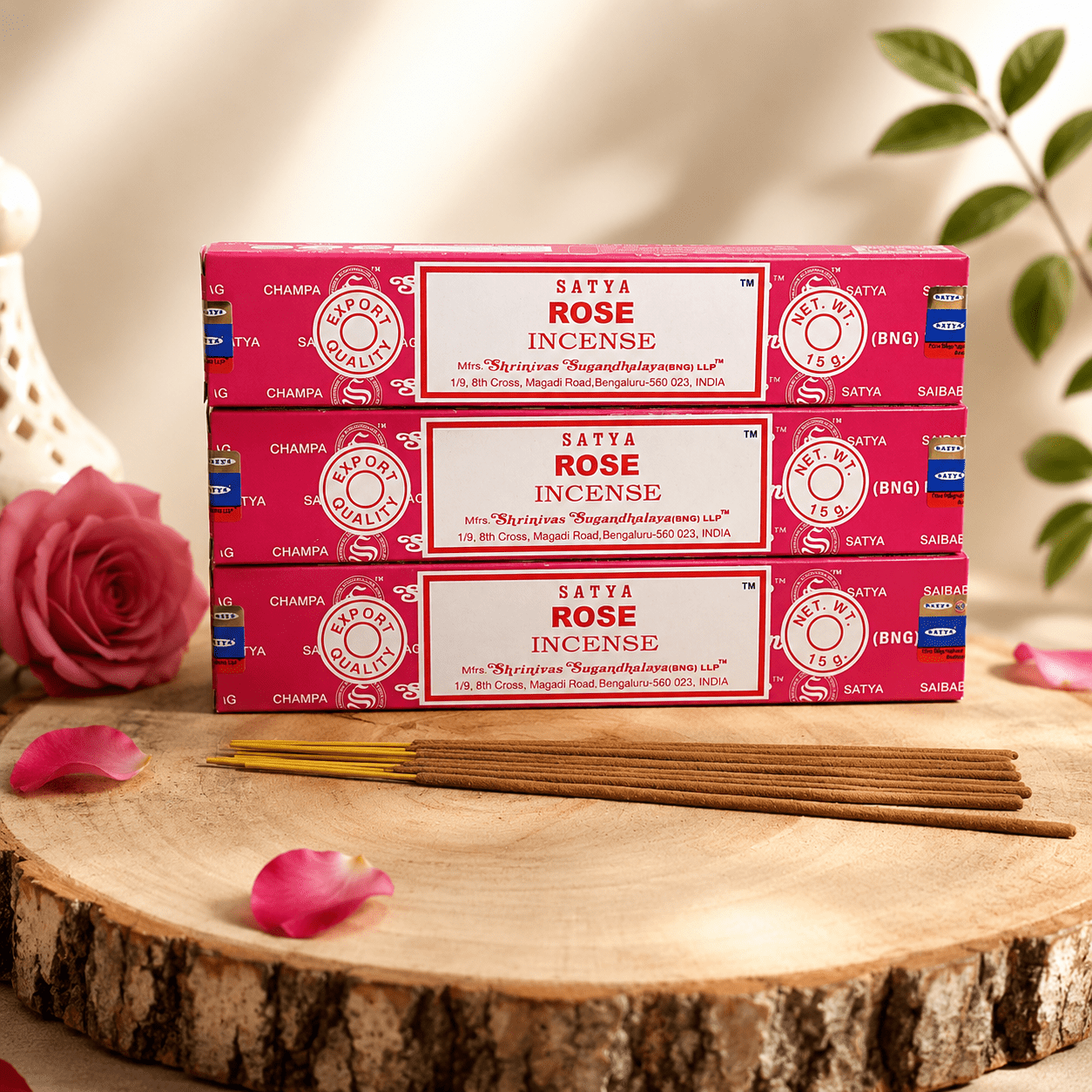 Encens Satya Rose parfum floral – relaxation et harmonie