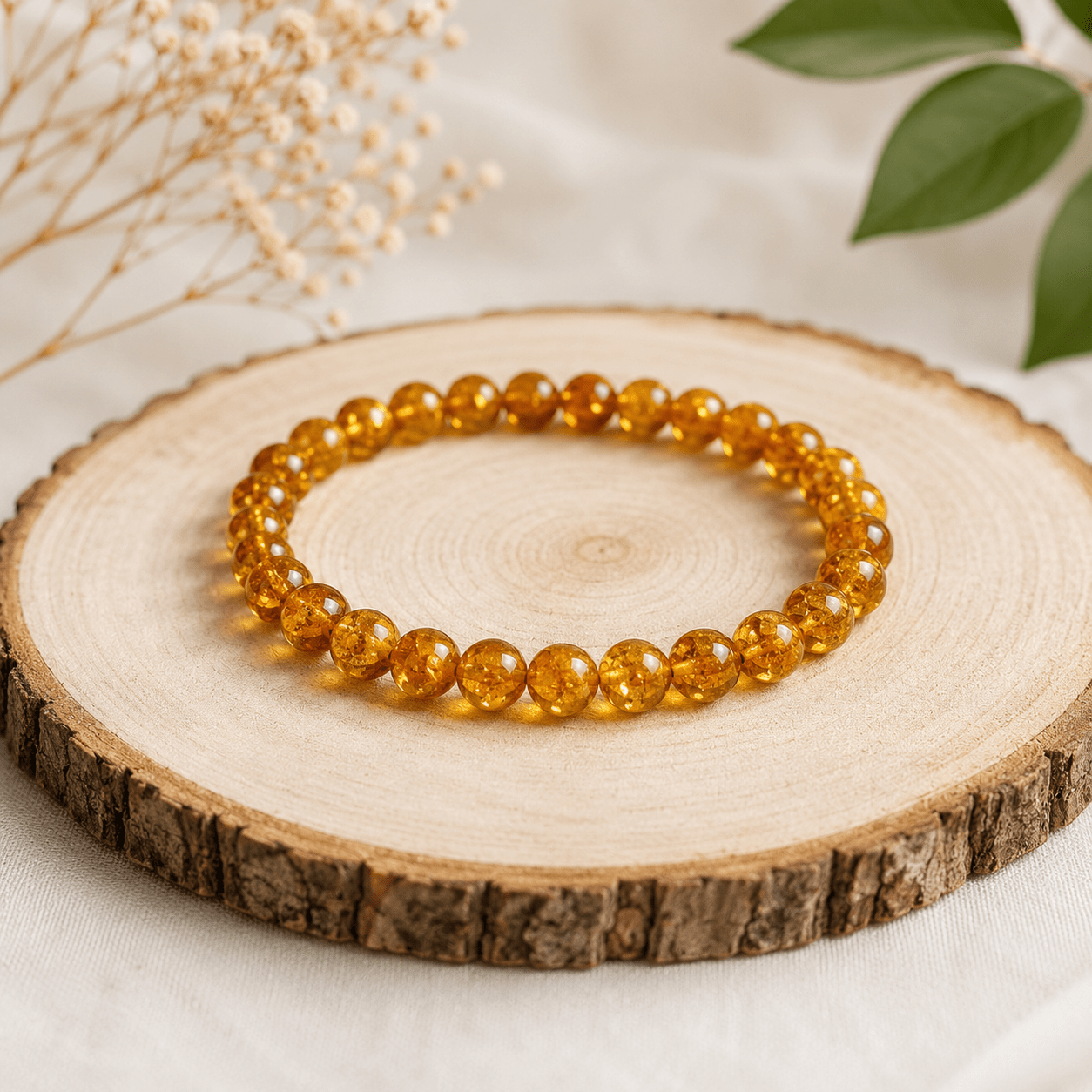 Bracelet Ambre Miel naturel aux nuances dorées pour le bien-être quotidien