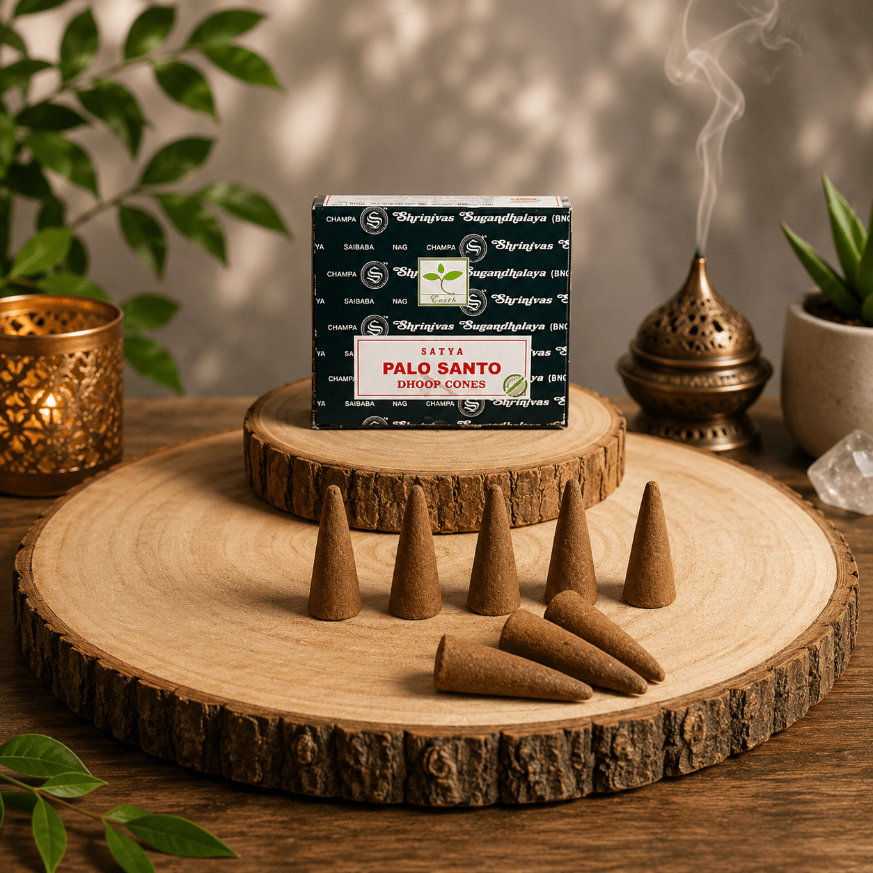 Encens Satya Cônes Palo Santo favorisant une ambiance harmonieuse et apaisante